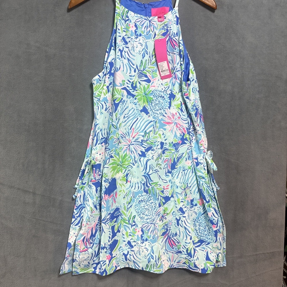Lilly Pulitzer Pearl Romper Lion Around Coastal Blue Floral Halter Size 14 NEW
